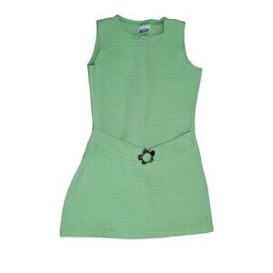 Vintage Kasula Brazil Green Ribbed Mod Mini Dress w/ Flower Buckle – Girls 4